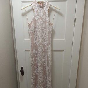White and Nude Sparkly Long Prom Dress NWT